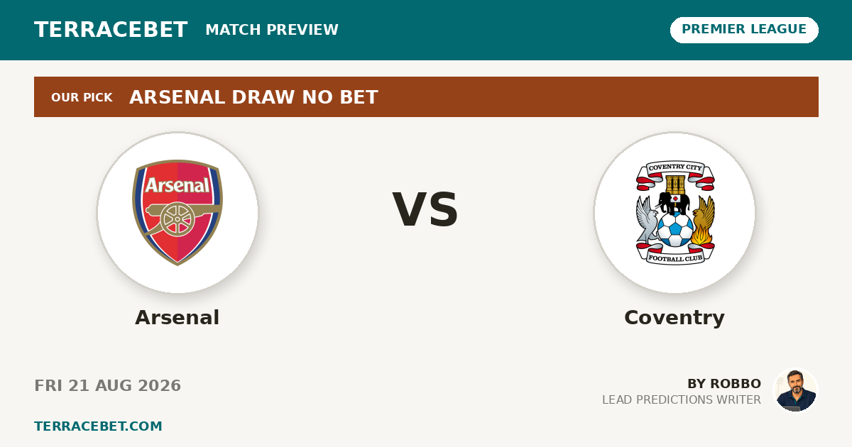 Arsenal vs Coventry preview by Robbo for TerraceBet