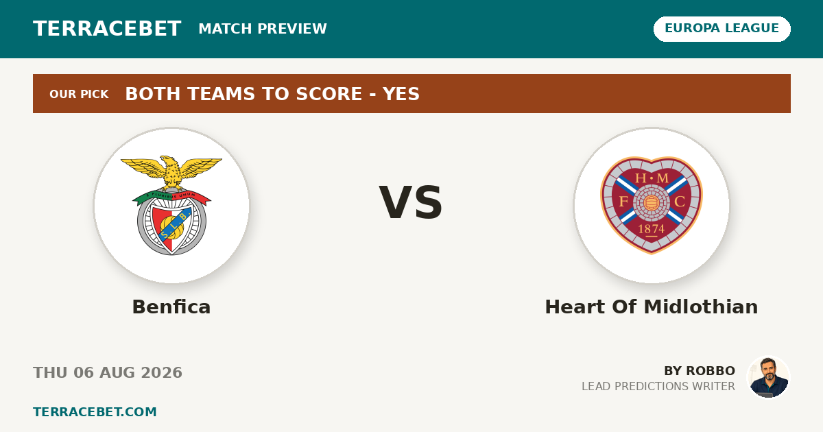Benfica vs Heart Of Midlothian preview by Robbo for TerraceBet