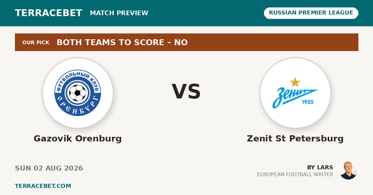 Gazovik Orenburg vs Zenit St Petersburg preview by Lars for TerraceBet