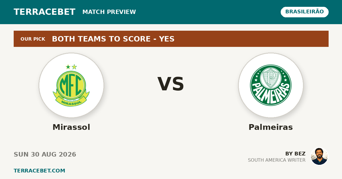 Mirassol vs Palmeiras preview by Bez for TerraceBet