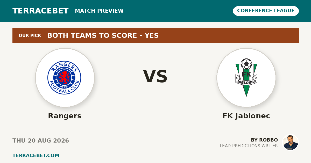 Rangers vs FK Jablonec preview by Robbo for TerraceBet