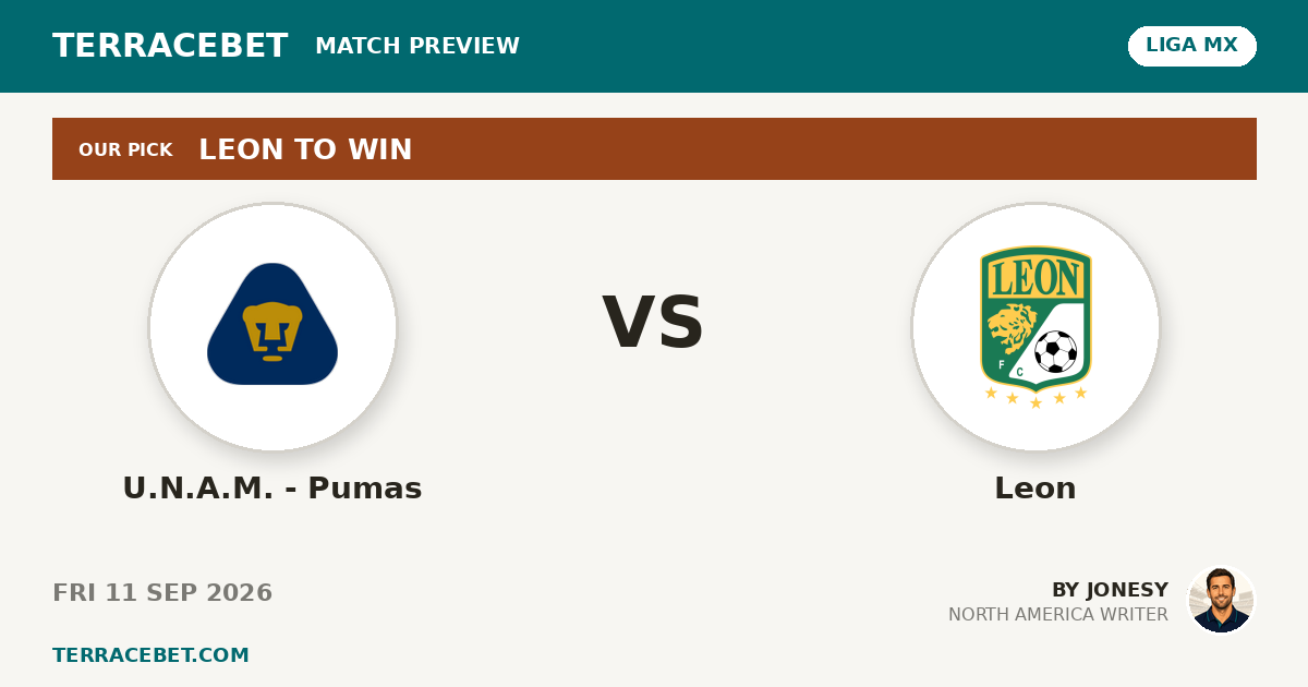 U.N.A.M. - Pumas vs Leon preview by Jonesy for TerraceBet